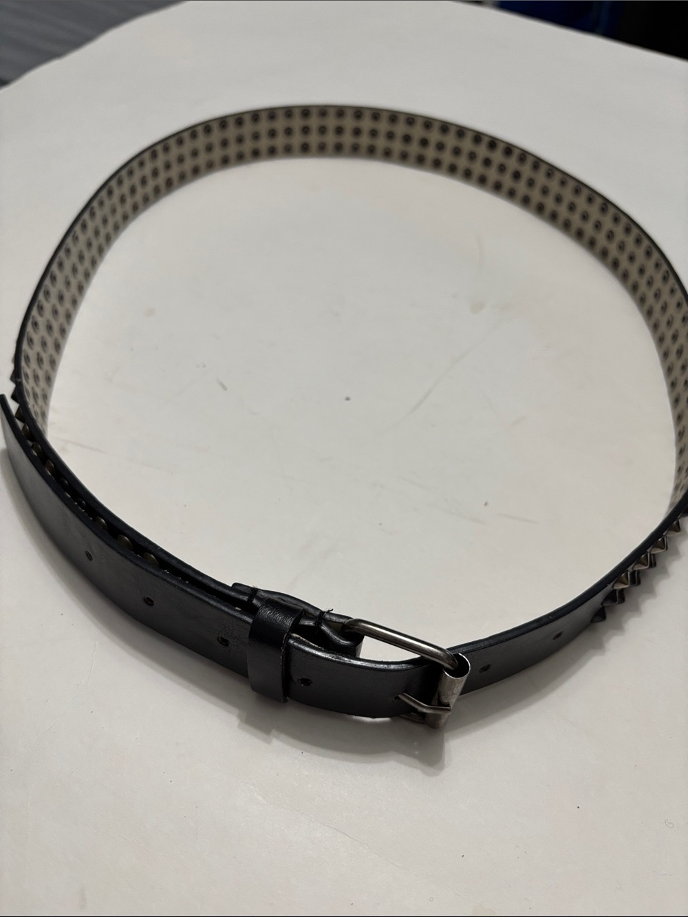 Black Leather Studded Belt Silver Buckle Punk Grunge 44" - Picture 6 of 15